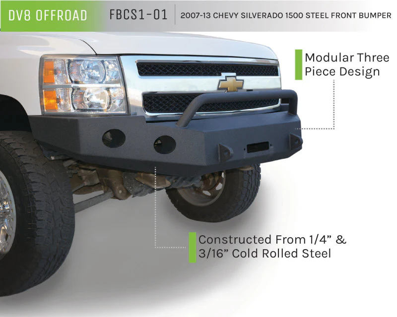 DV8 Offroad 07-13 Chevrolet Silverado 1500 Front Bumper - Black Powdercoat - Image 13