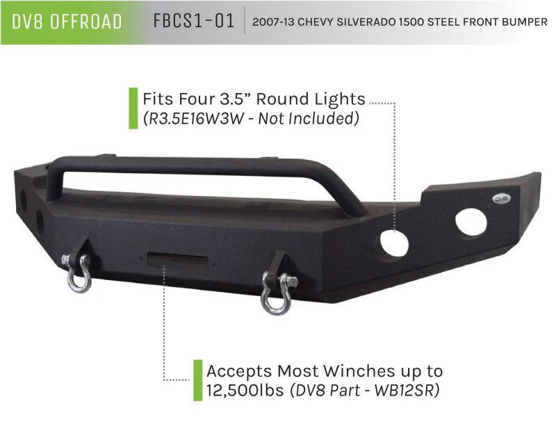 DV8 Offroad 07-13 Chevrolet Silverado 1500 Front Bumper - Black Powdercoat - Image 15