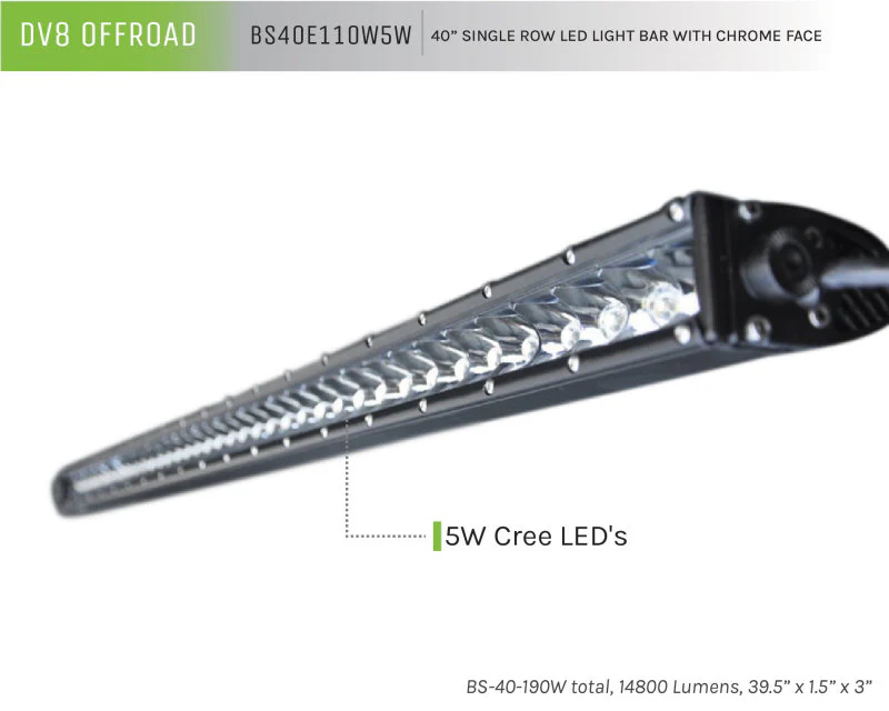 DV8 Offroad 40in Light Bar Slim 190W Spot 5W CREE LED - Black - Image 3