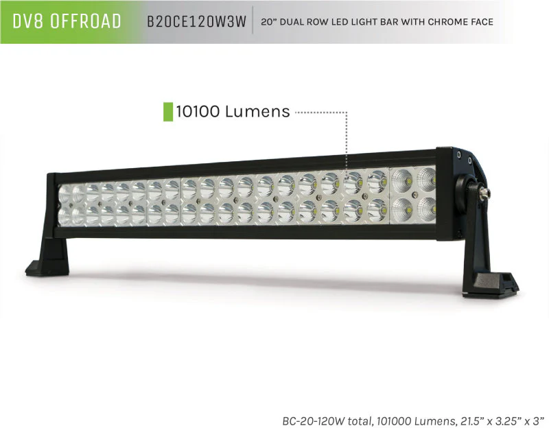 DV8 Offroad Chrome Series 20in Light Bar 120W Flood/Spot 3W LED - Image 10