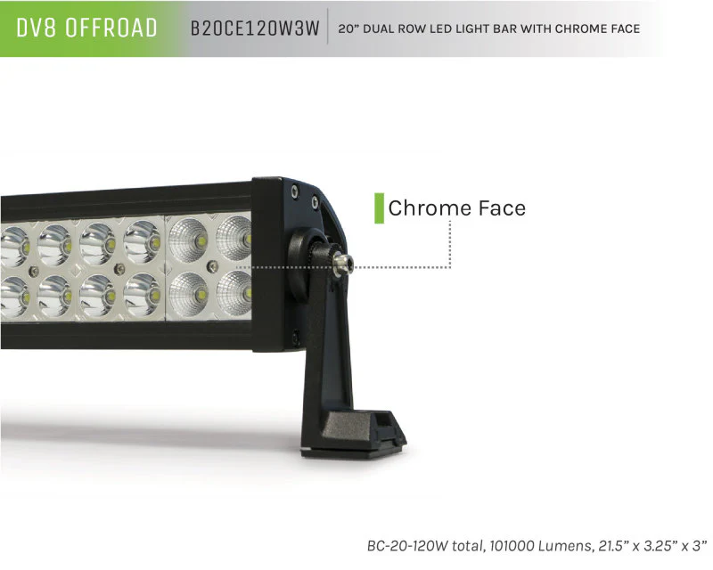 DV8 Offroad Chrome Series 20in Light Bar 120W Flood/Spot 3W LED - Image 8