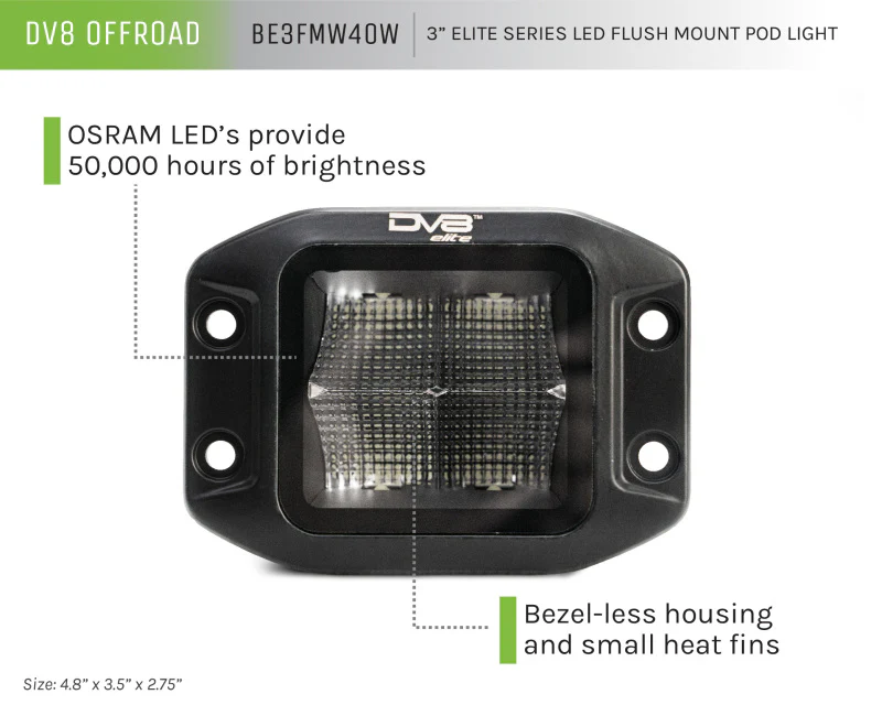DV8 Offroad Elite Series 3in Cube LED Light 40W Spot 3W LED - Image 3