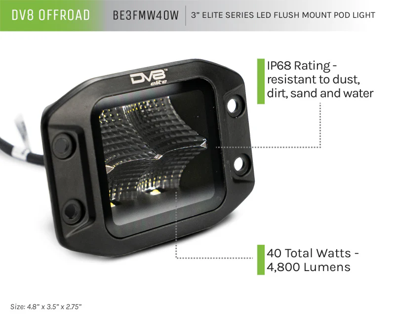 DV8 Offroad Elite Series 3in Cube LED Light 40W Spot 3W LED - Image 8