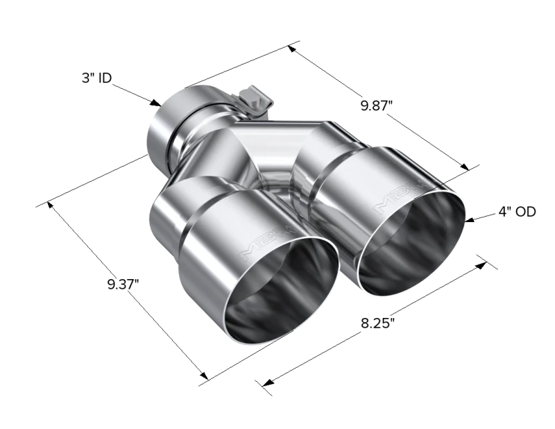 MBRP 3in ID / Dual 4in OD Out Staggered L 9.37in / R 9.87in Single Wall T304 SS Univ Exhaust Tip - Image 3