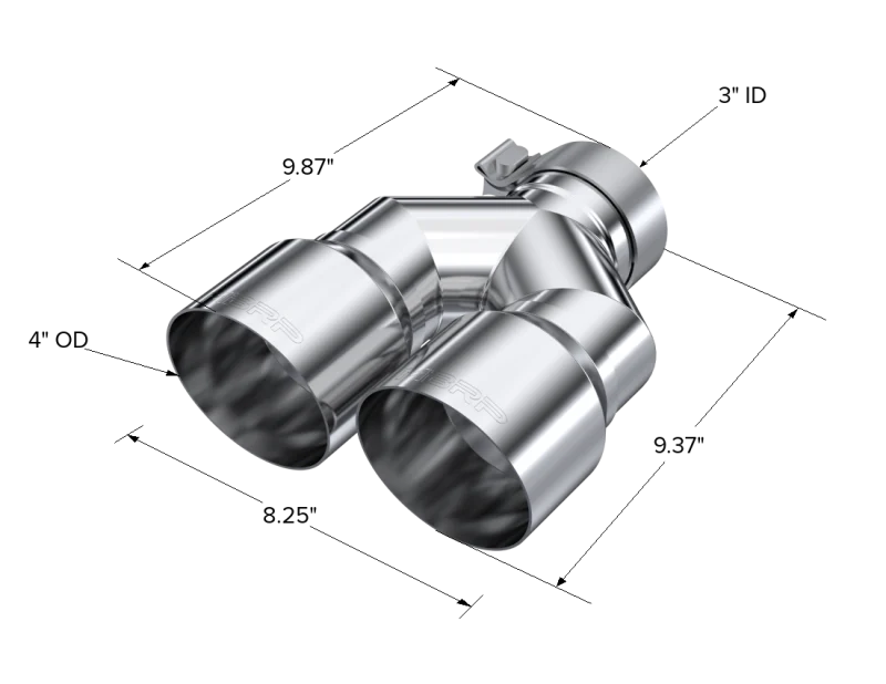MBRP 3in ID / Dual 4in OD Out Staggered L 9.87in / R 9.37in Single Wall T304 SS Univ Exhaust Tip - Image 2