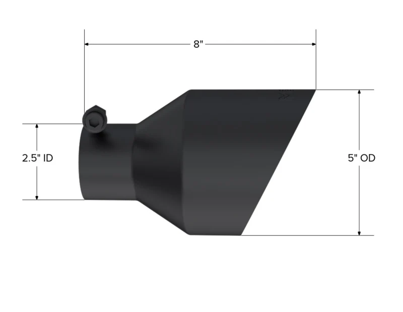 MBRP Black-Coated Tip 2.5in ID, 5in OD Out, 8in Length, Angle Cut, Dual Wall - Image 2
