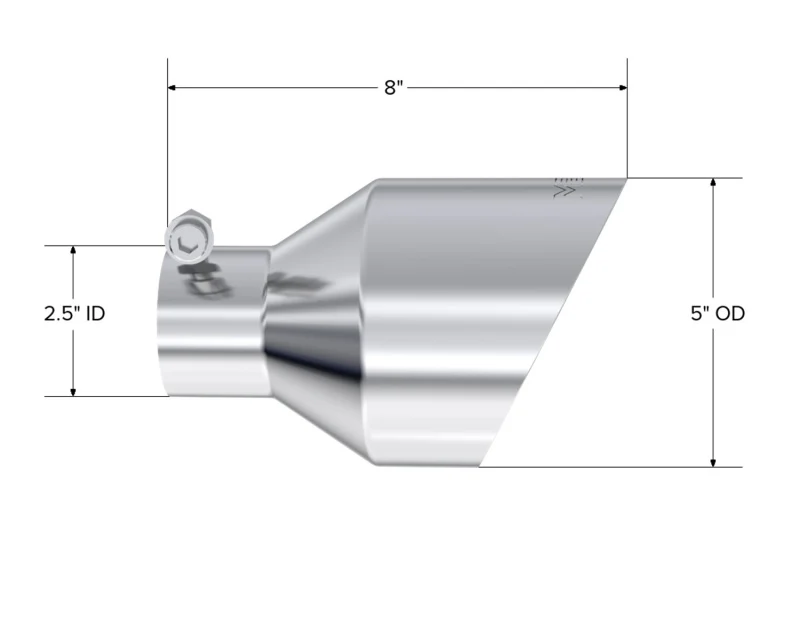 MBRP T304 SS Tip 2.5in ID, 5in OD Out, 8in Length, Angle Cut, Dual Wall - Image 2