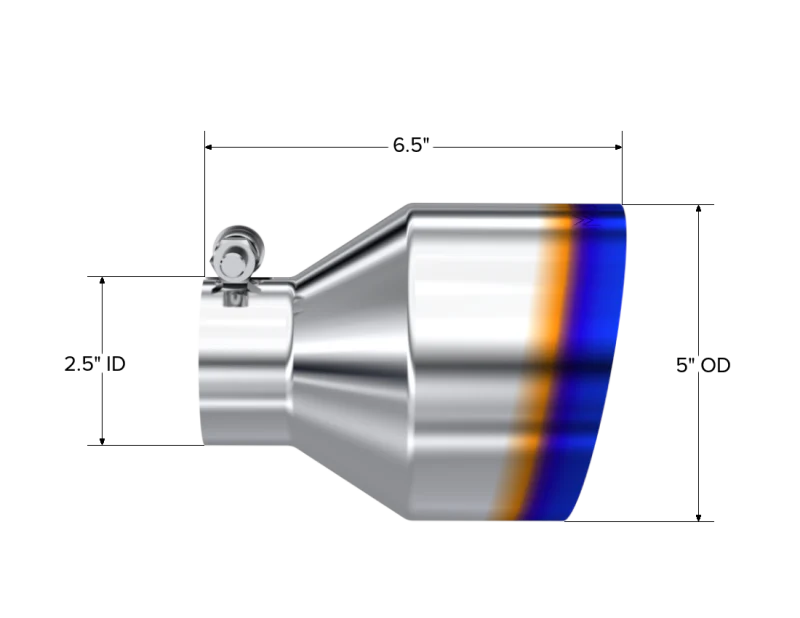 MBRP Univ. T304 Stainless Steel Burnt End Tip 2.5in ID / 5in OD / 6.5in Length Angle Cut Single Wall - Image 3