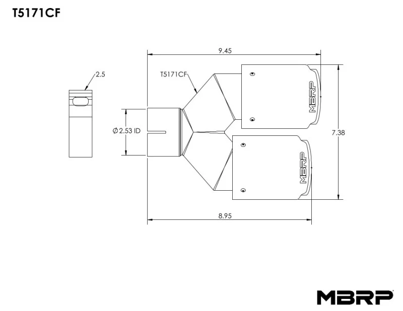 MBRP Universal Carbon Fiber Dual Tip 3.5in OD/2.5in Inlet - Image 5