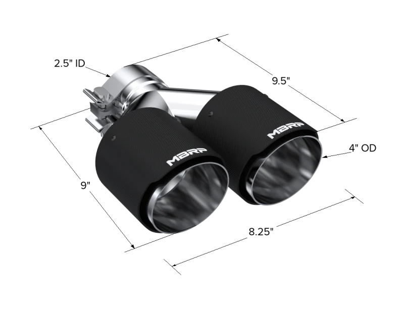 MBRP Universal Carbon Fiber Dual Tip 4in OD/2.5in Inlet - Image 3