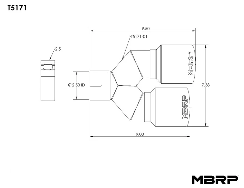 MBRP Universal T304 SS Dual Tip 3.5in OD/2.5in Inlet - Image 5