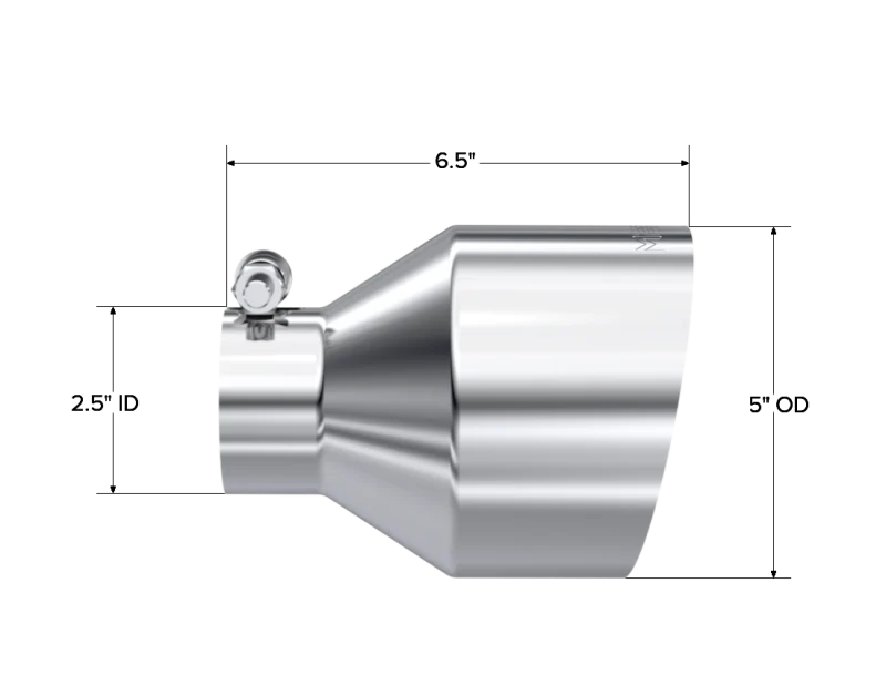 MBRP Universal T304 Stainless Steel Tip 2.5in ID / 5in OD Out / 6.5in Length Angle Cut Single Wall - Image 3