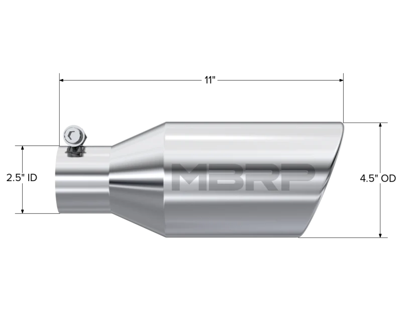 MBRP Universal Tip 4.5 O.D. Angle Rolled End 2.5 Inlet 11in Length - T304 - Image 3