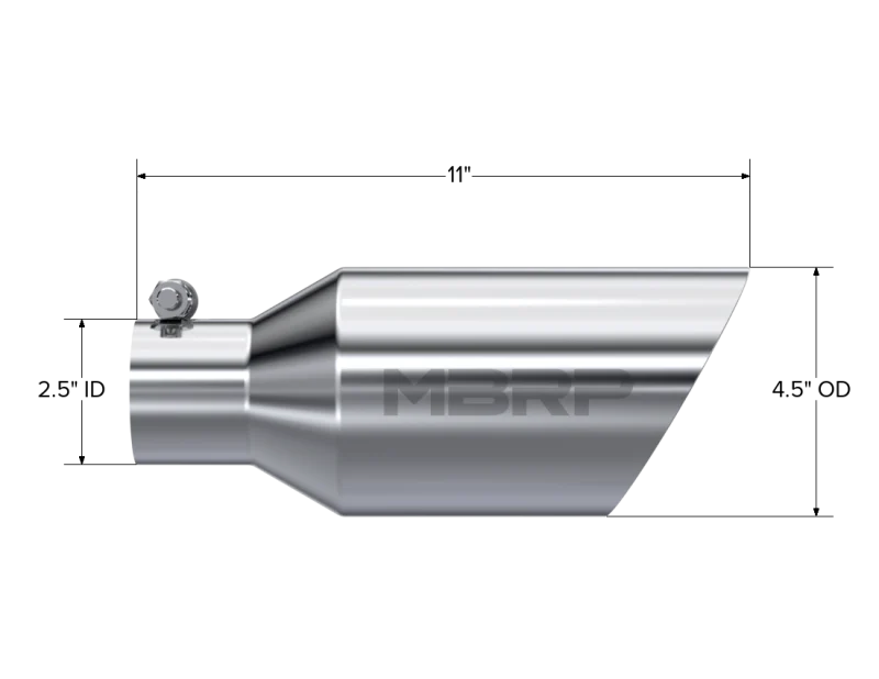 MBRP Universal Tip 4.5 O.D. Dual Walled Angled Rolled End 2.5 Inlet 12in Length - T304 - Image 3