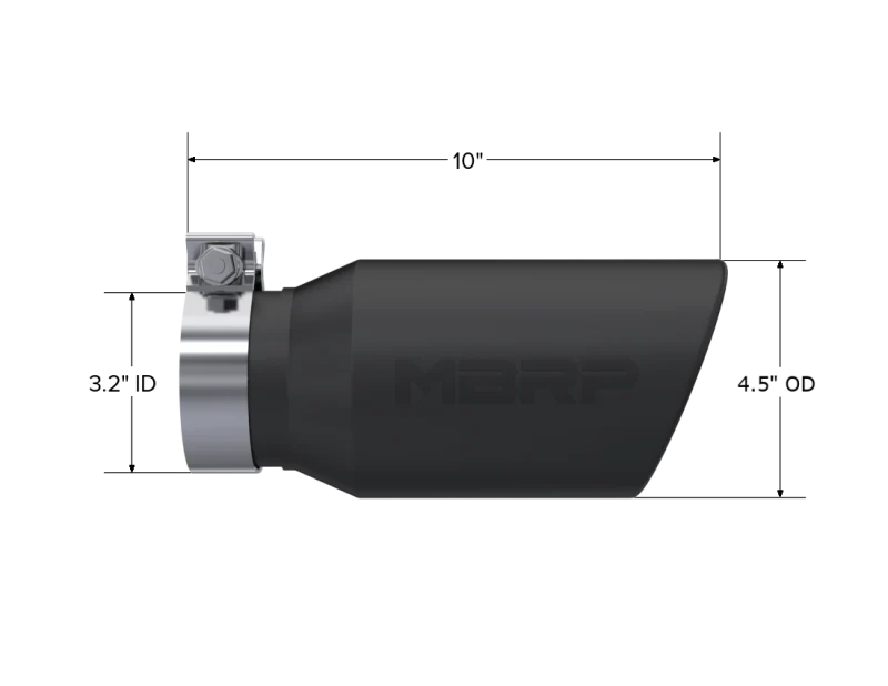 MBRP Universal Tip 4.5in OD / 3.2in Inlet / 10in Length / Angled Cut Rolled End - Black - Image 2