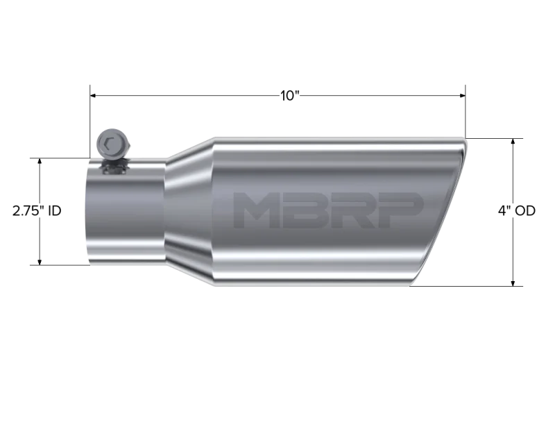 MBRP Universal Tip 4in OD 2.75in Inlet 10in Length Angled Rolled End T304 - Image 3