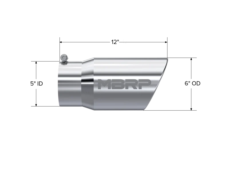 MBRP Universal Tip 6 O.D. Angled Rolled End 5 inlet 12 length - Image 3