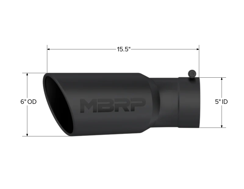 MBRP Universal Tip 6in OD 5in Inlet 15.5in Length 30 Deg Bend Angled Rolled End Black - Image 3