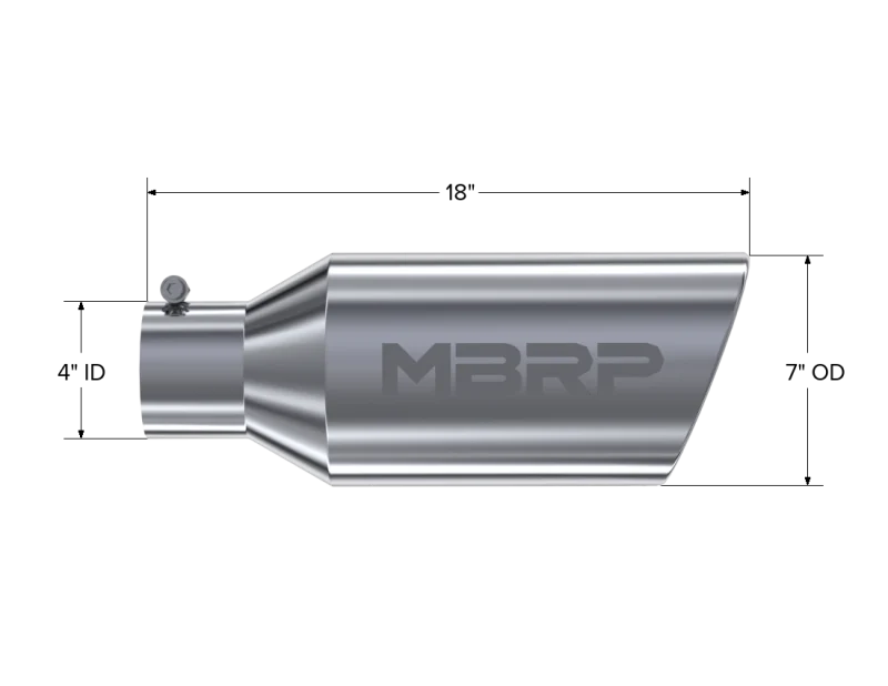 MBRP Universal Tip 7inch O.D. Rolled End 4inch inlet 18inch length - T304 (SINGLE TIP) - Image 3