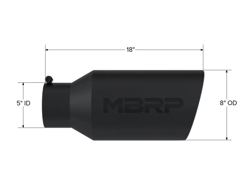 MBRP Universal Tip 8in OD Rolled End 5in Inlet 18in Length T304 - Black - Image 3
