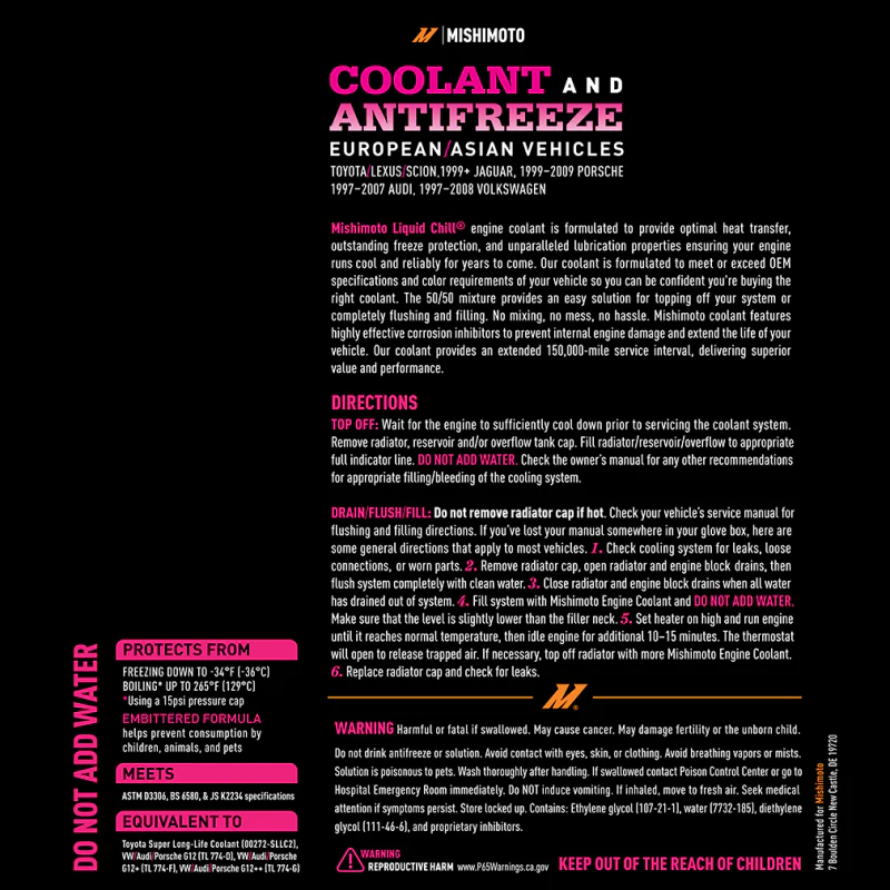 Mishimoto Liquid Chill EG Coolant, European/Asian Vehicles, Pink/Red - Image 3
