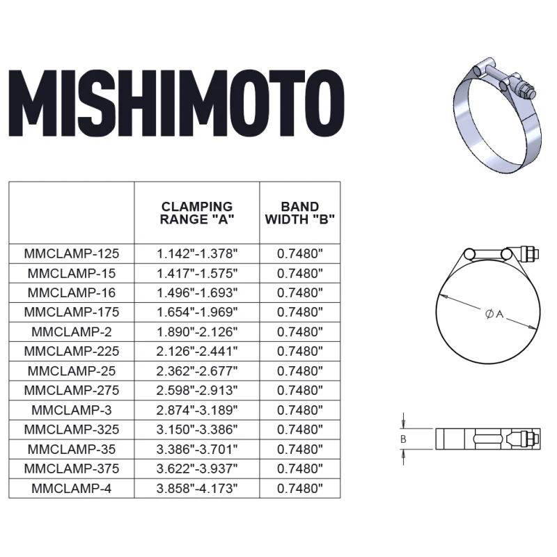 Mishimoto Stainless Steel T-Bolt Clamp 3.15in.-3.39in. (80mm-86mm) - Image 2