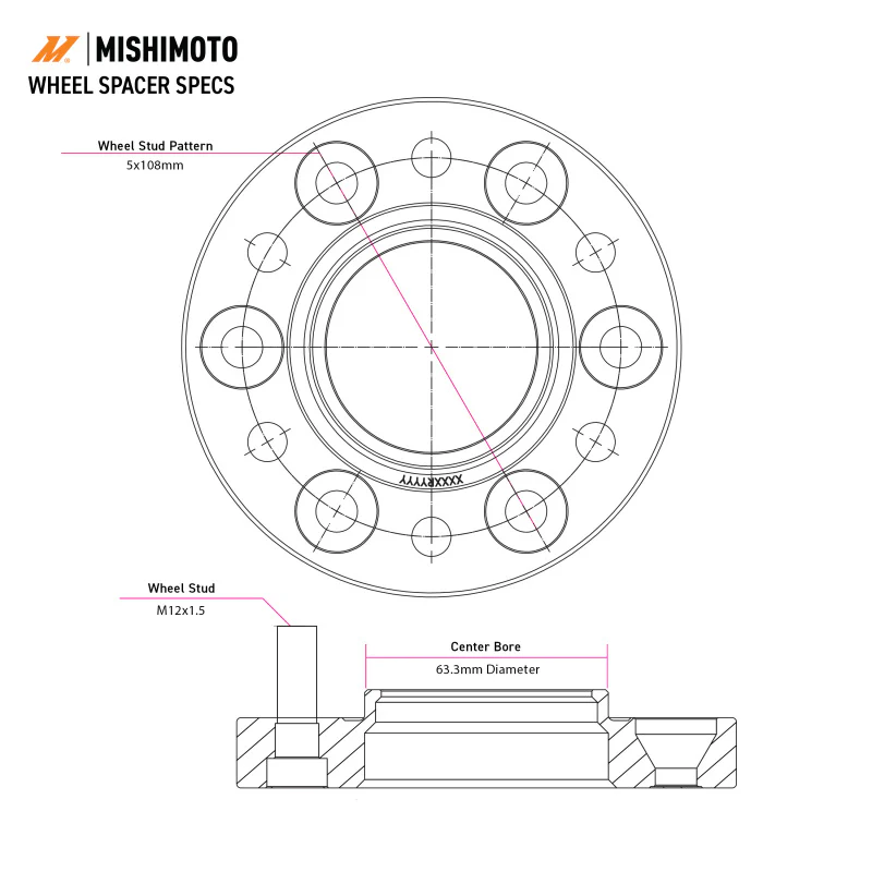 Mishimoto Wheel Spacers - 5x108 - 63.3 - 20 - M12 - Black - Image 3