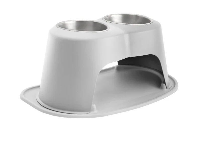 WeatherTech Pet Feeding System Double High 64oz 12in. Stainless Bowl - Light Grey