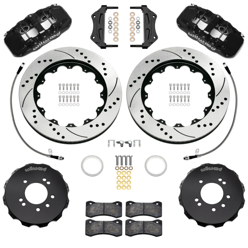Wilwood 95-98 Nissan Skyline Aerolite 6R Front BBK w/ 14.00in D/S Rotors & Flexlines - Black