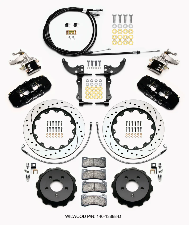 Wilwood AERO4 / MC4 Rear Kit 14.00 Drilled 15-23 Mustang w/Lines & Cables