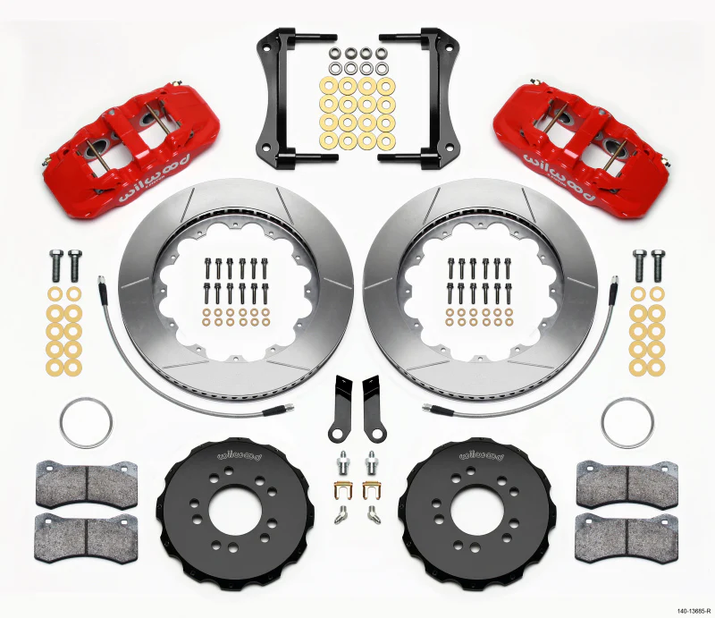 Wilwood AERO6 Front Hat Kit 14.00 Red 2005-2014 Mustang w/ BMR Suspn. w/Lines