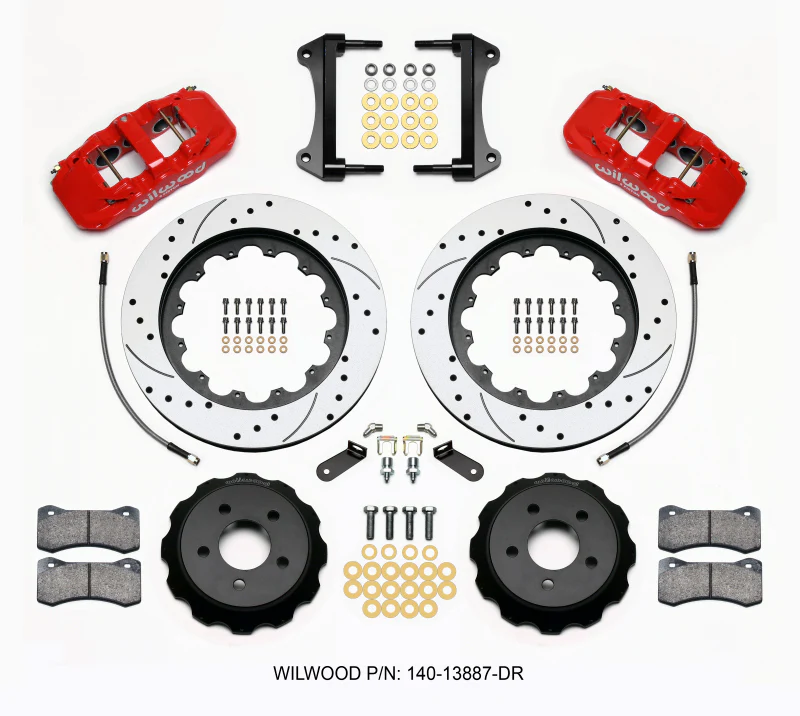 Wilwood AERO6 Front Hat Kit 15.00 Drilled Red 15-23 Mustang w/Lines