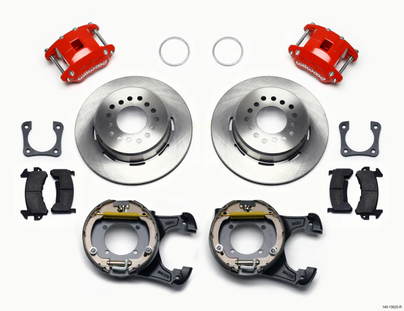 Wilwood D154 P/S Park Brake Kit Red 12 Bolt 2.81in Offset Staggered Shock