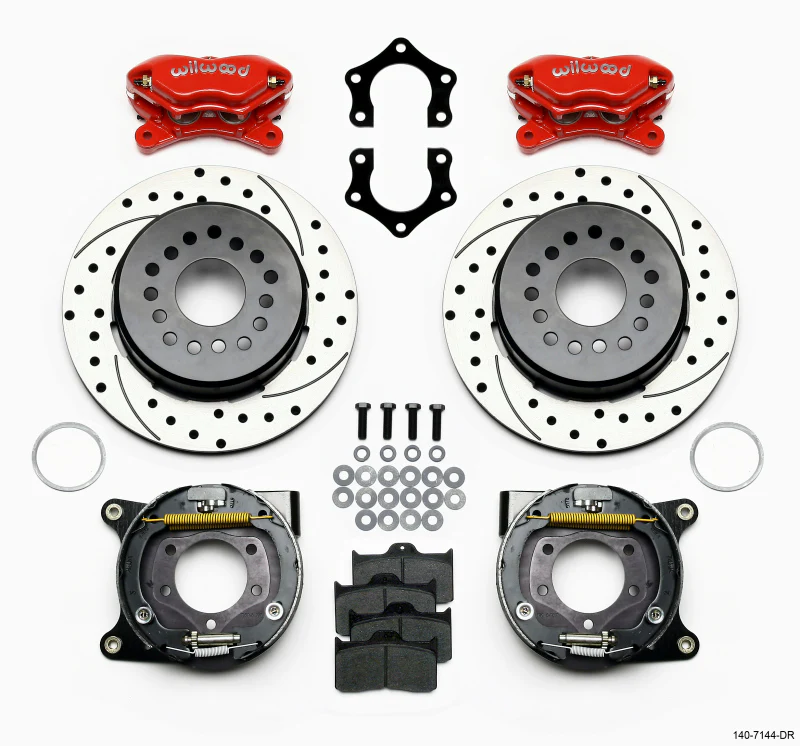 Wilwood Forged Dynalite P/S P-B Kit Drilled-Red Mopar/Dana 2.36in Off w/Snap Ring Bearing