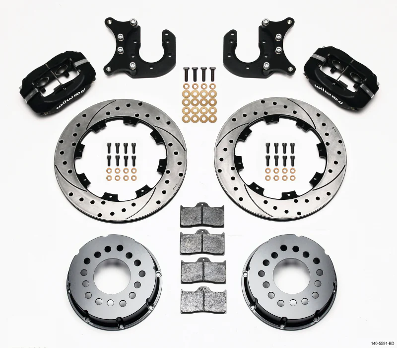 Wilwood Forged Dynalite P/S Rear Kit Drilled Rotor Mopar/Dana 2.36in Off w/Snap Ring Bearing