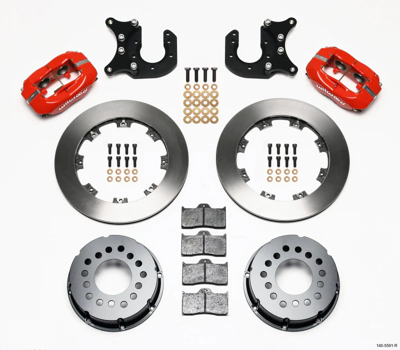 Wilwood Forged Dynalite P/S Rear Kit Red Mopar/Dana 2.36in Off w/Snap Ring Bearing