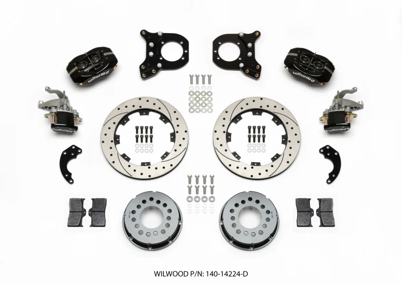 Wilwood Forged Dynalite P/S Rear Kit w/MC4 P-Brake Drilled Chev 12 Bolt w/Clip Eliminator