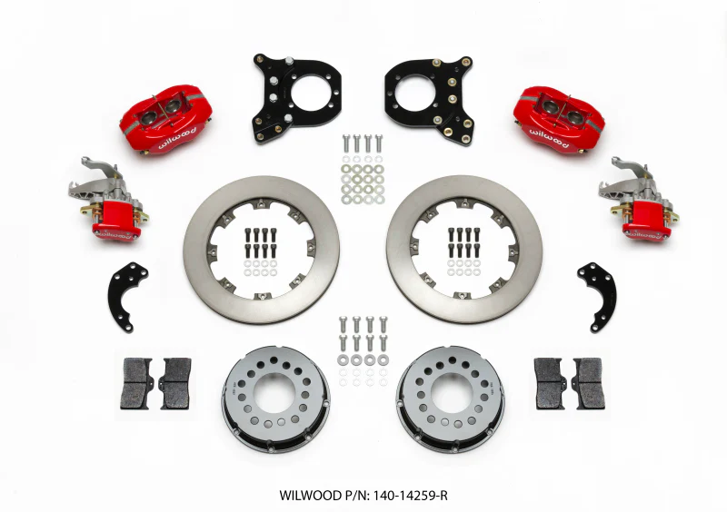 Wilwood Forged Dynalite P/S Rear Kit w/MC4 P-Brake Red Chev 12 Bolt w/Clip Elimin-Staggered