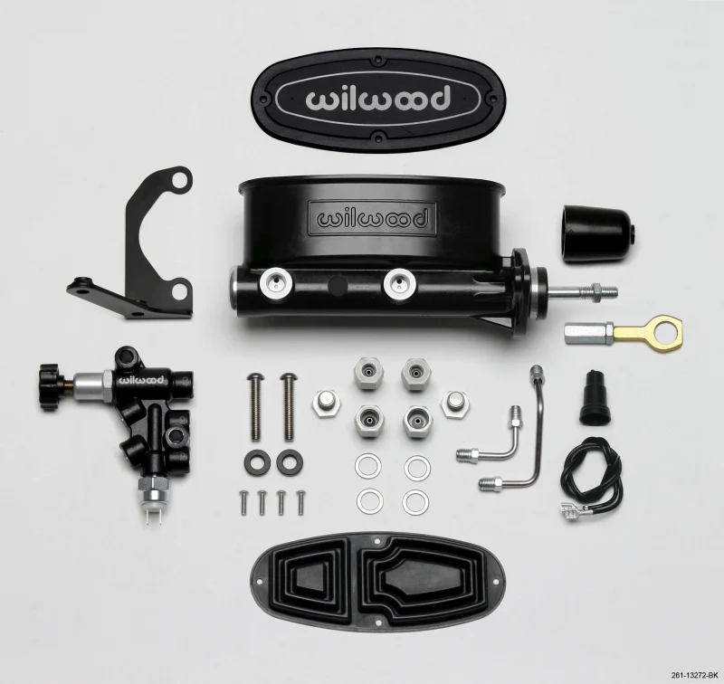 Wilwood HV Tandem M/C Kit w L/H Bracket & Prop Valve - 7/8in Bore Black-W/Push. - Early Mustang - Image 2