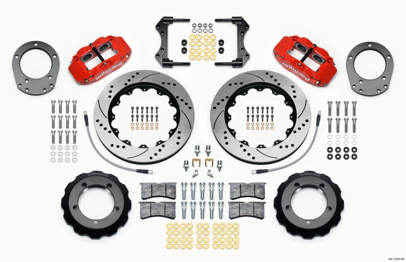 Wilwood Narrow Superlite 4R Front Hat Kit 14.00in Drill Red 76-77 Ford Bronco Dana 44 w/Lines