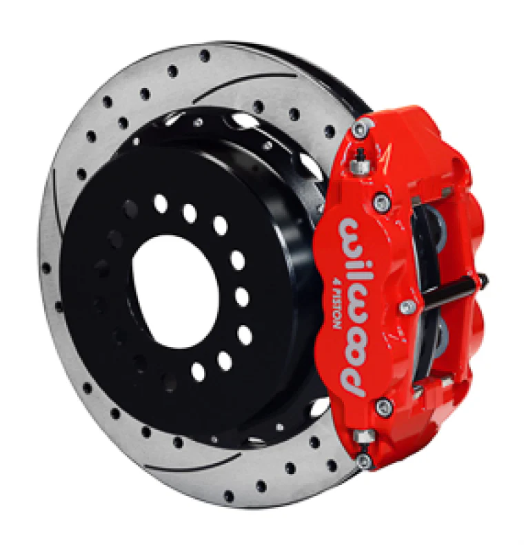 Wilwood Narrow Superlite 4R Rear Kit 12.88in Drilled Red G-Body W/ 2.62in Axle Offset