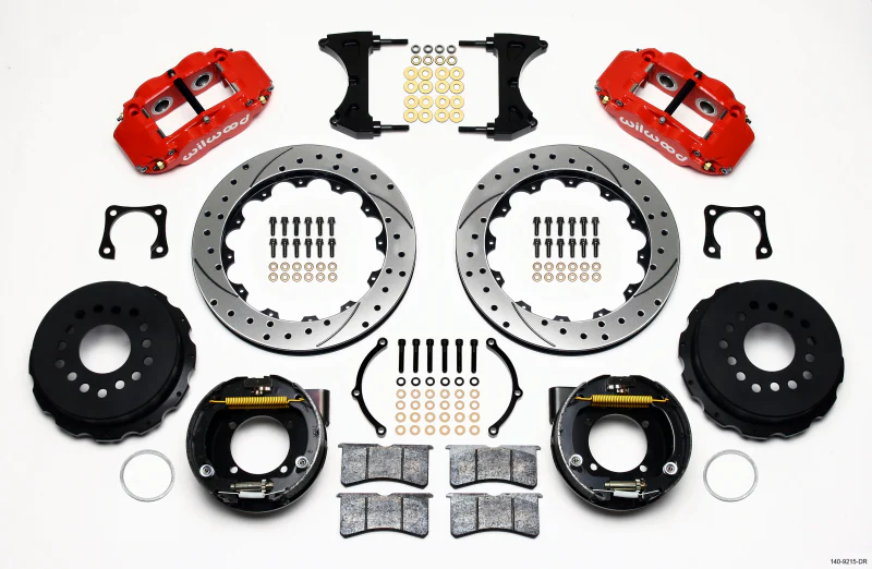 Wilwood Narrow Superlite 4R Rear P-Brk Kit 12.88in Drilled Red Chevy 12 Bolt-Spec 3.15in Bearing