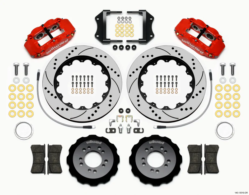 Wilwood Narrow Superlite 6R Front Hat Kit 14.00in Drill Red 2013-Up Ford Focus ST w/ Lines