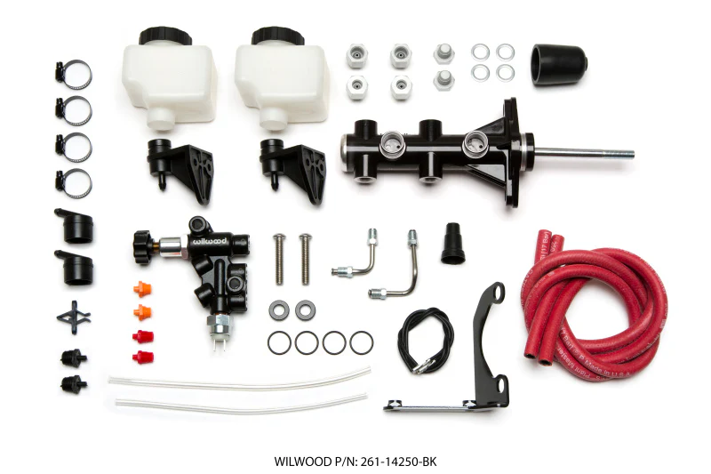 Wilwood Tandem Remote M/C Kit w L/H Bracket & Prop Valve - 15/16in Bore Black-W/Pushrod - Image 2