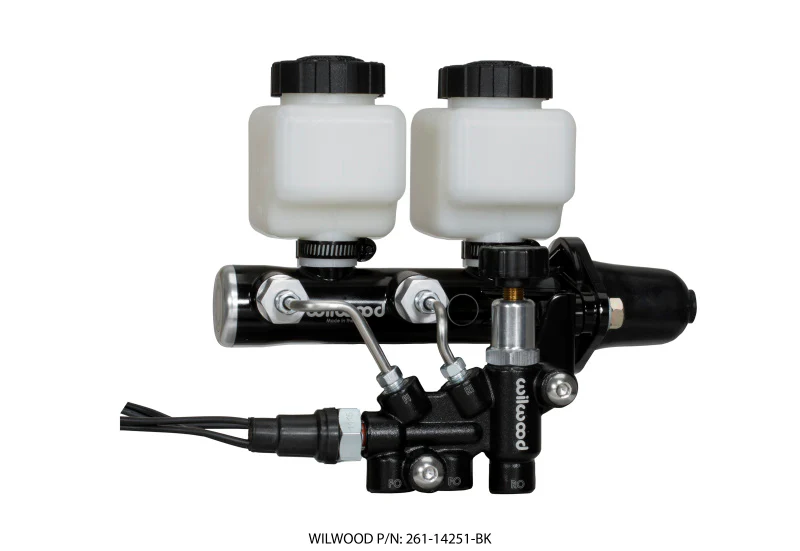 Wilwood Tandem Remote M/C Kit w L/H Bracket & Prop Valve - 1in Bore Black